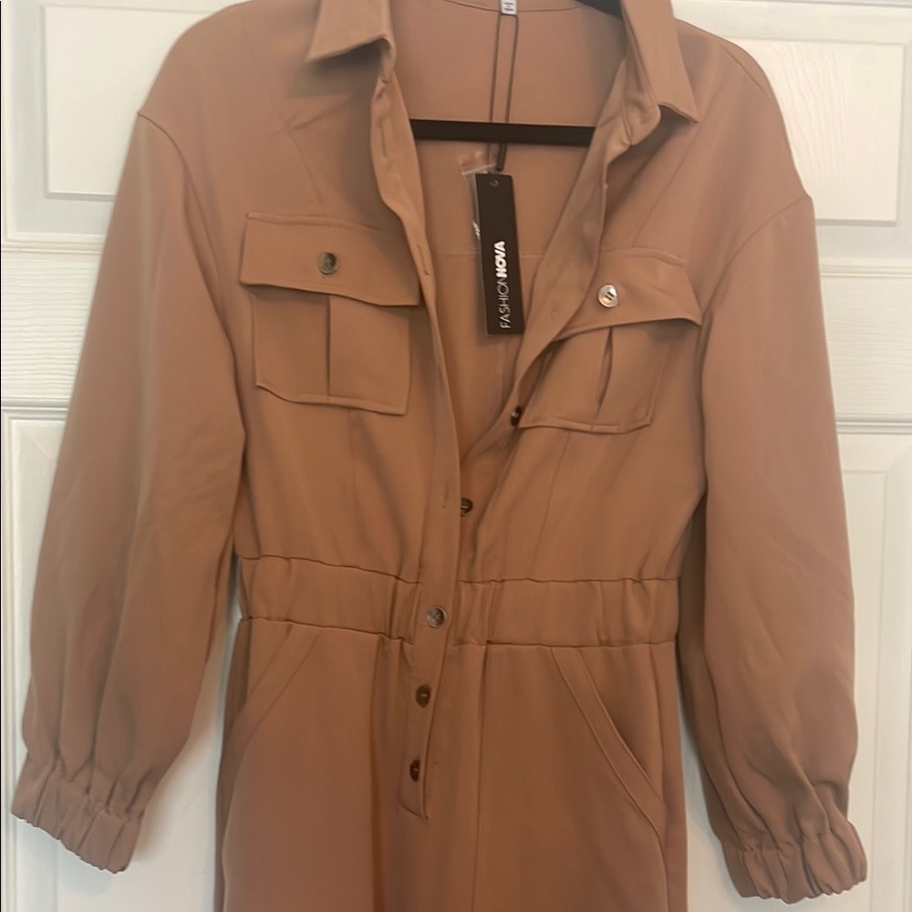 Fashionnova Women's Tan jumpsuit